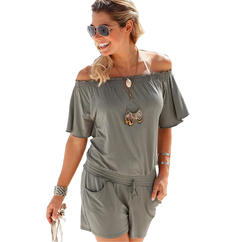 Женский Повседневный пляжный комбинезон мини с открытыми плечами и коротким