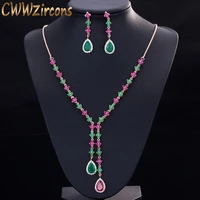 cwwzircons beautiful green and red cz zirconia stone jewelry 4 leaf long drop party necklace earrings sets for women t225
