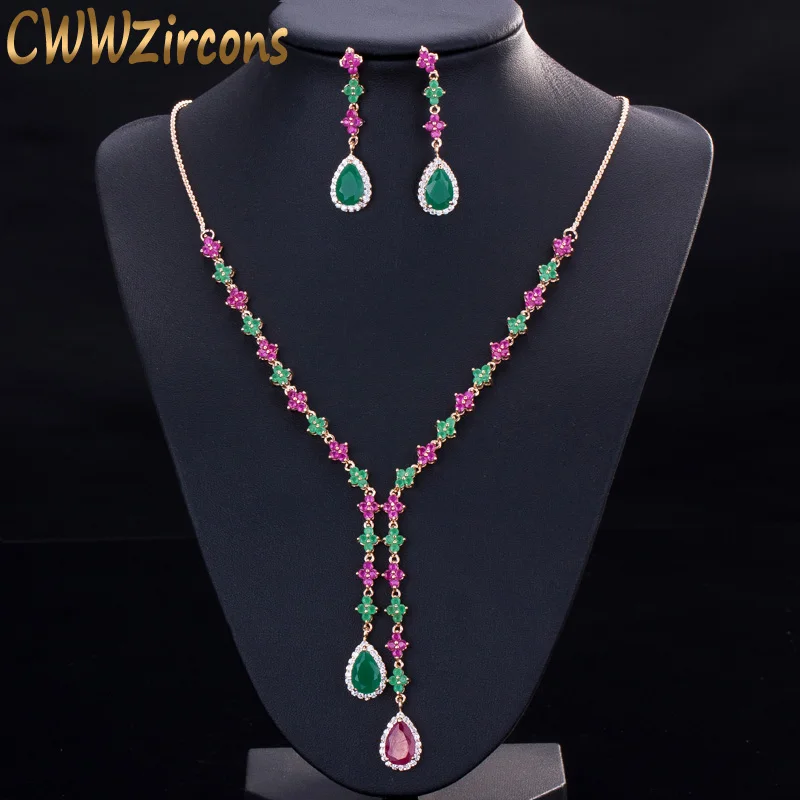 Комплект из колье и серёг с фианитом T225|earrings set for women|necklace earring setset women |
