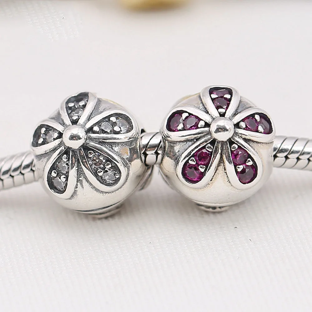 

Authentic 925 Sterling Silver Flower Daisy Crystal Stopper Safety Beads For Original Pandora Charm Bracelets & Bangles Jewelry