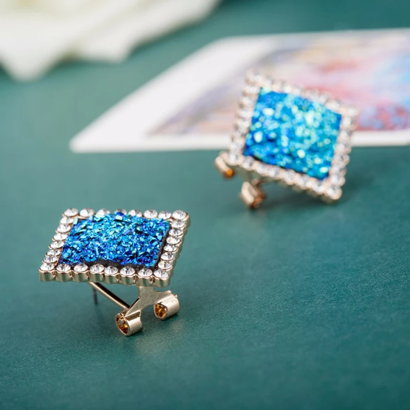 2017 Blue Clip Earring With Luxurious Wedding Square Stage Small Crystal Earrings For Women's Gift | Украшения и аксессуары