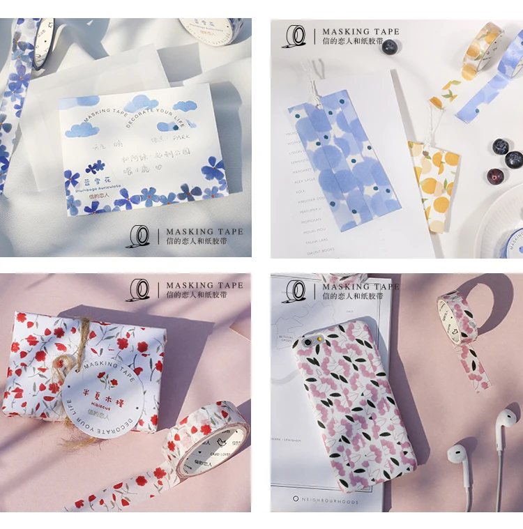 15 мм X 7 м милые Kawaii растения цветы декоративные васи ленты DIY Скрапбукинг Маскировочная клейкая лента, наклейка этикетка канцелярские товары