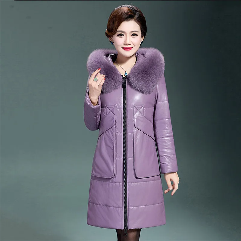 Женская куртка из натуральной кожи женский пуховик среднего возраста модная