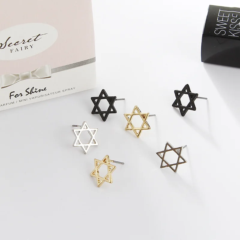 Корейские модные серьги мини Готический Черный полые звезды Bijoux Splinter гвоздики