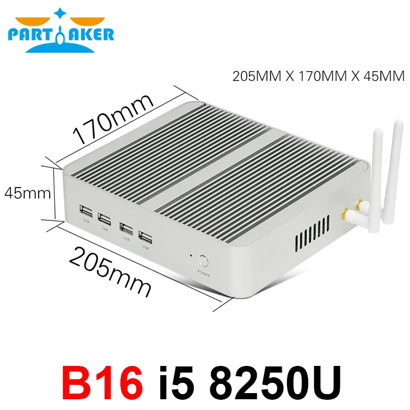 Partaker B16 DDR4 Fanless Mini PC Intel Core i5 8250U i7 8550U 32GB RAM 512GB SSD windows 10 Quad Core mini pc HDMI UHD graphics