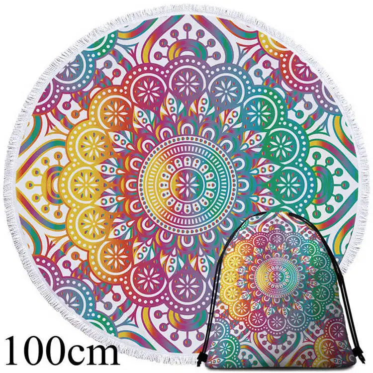 001 Towel 100cm-Bag BeddingOutlet, мандала, гобелен, разноцветный цветок, Круглый, пляжное полотенце, богемный принт, Toalla, солнцезащитное одеяло, девчачий Коврик для йоги, 150 см - Цвет: 001 Towel 100cm-Bag