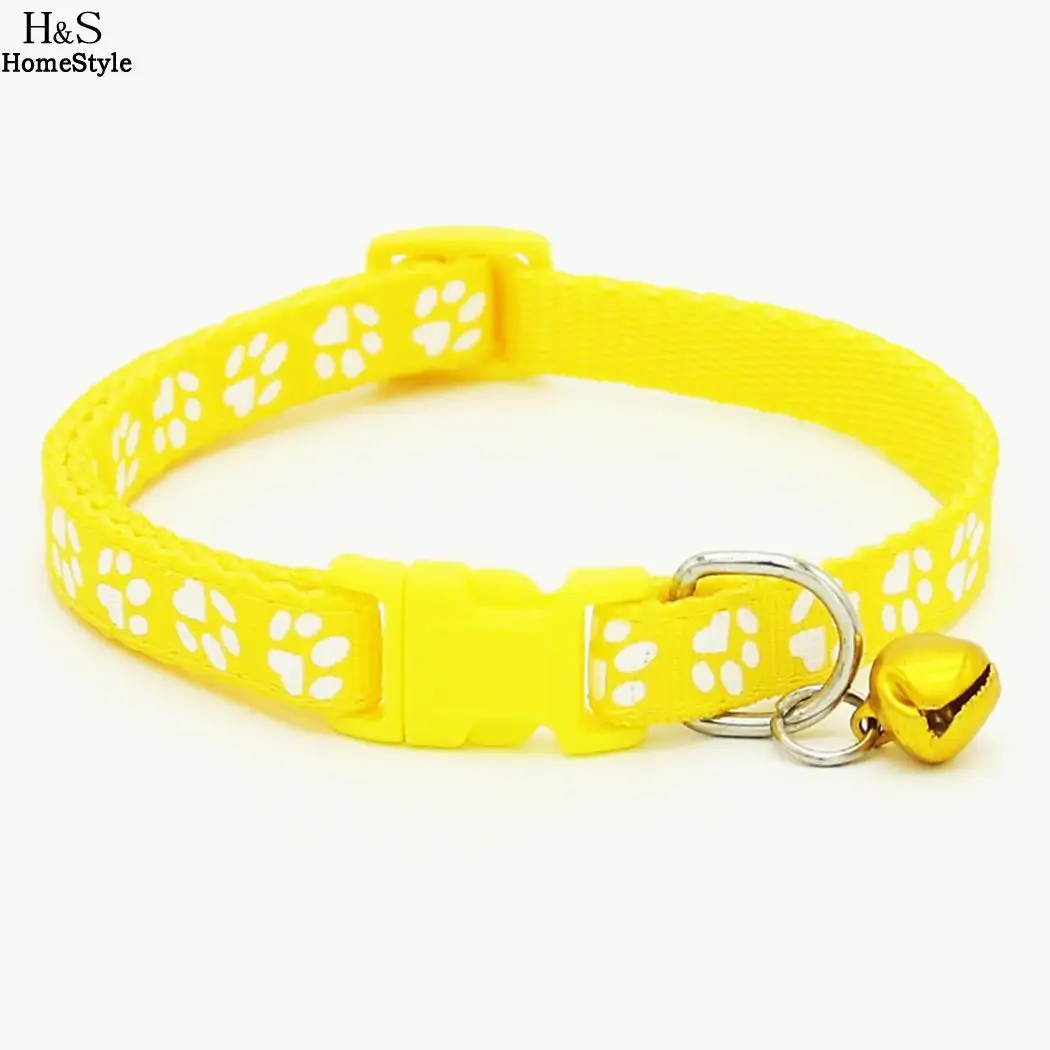 Yellow Колокольчик для кошки воротник следа ноги нейлоновый безопасный Регулируемый ошейник для домашнего питомца, для собаки поводок с - Цвет: Yellow
