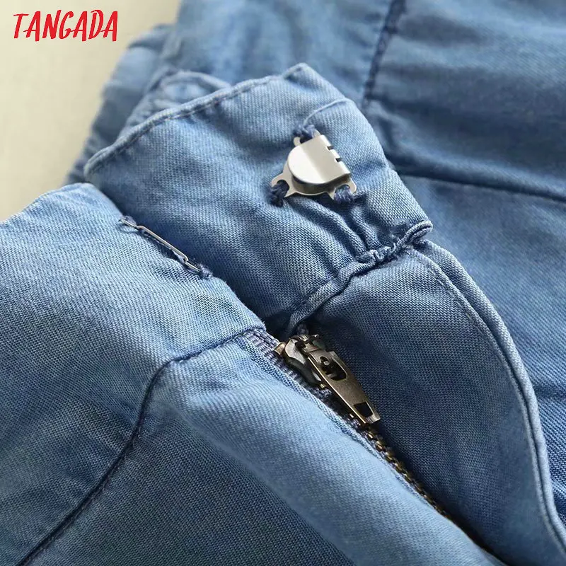 

Tangada women loose denim jeans wid leg pants bow tie sashes pockets ladies casual stylish streetwear trousers mujer 2P08