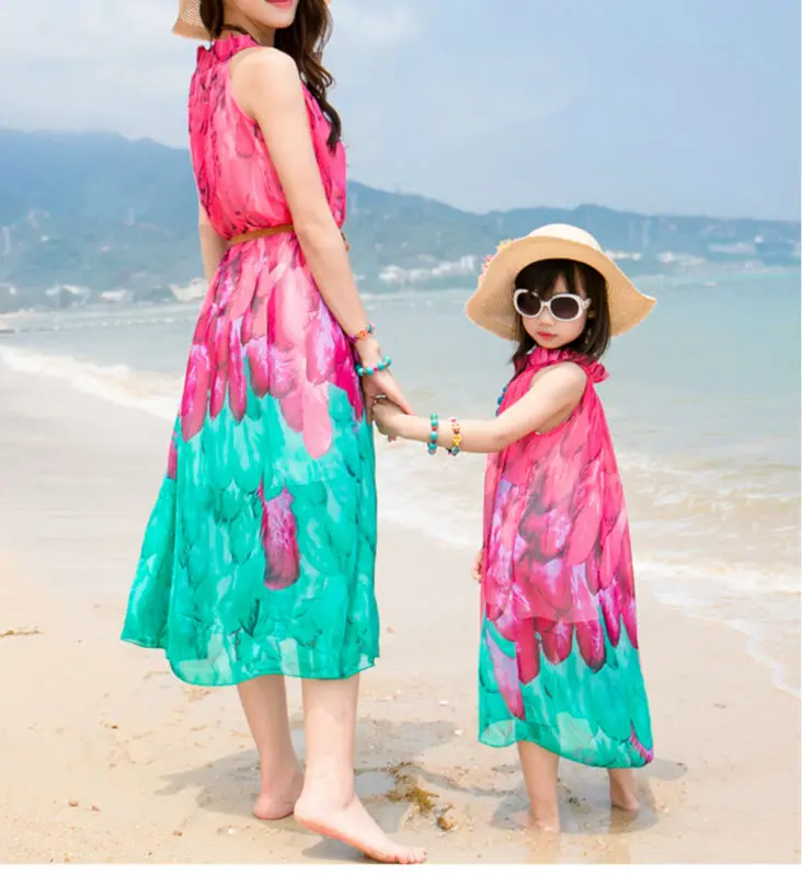 Новинка 2016 платье для матери и дочери Одинаковая одежда длинная богемная летняя