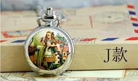 new silver fashion alice girl enamel watches good quality quartz pocket watch necklace with chain wholesale