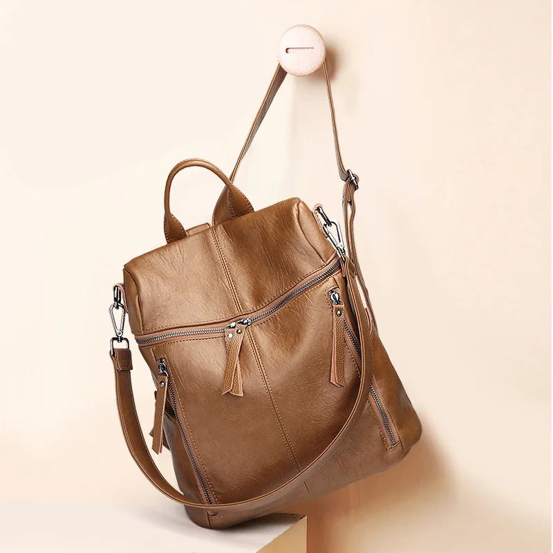 SHYMOON Women Backpacks Fashion Waterproof Travel Backpack Leather School Bags For Girl Feminine Multifuctional brown Mochila | Багаж и