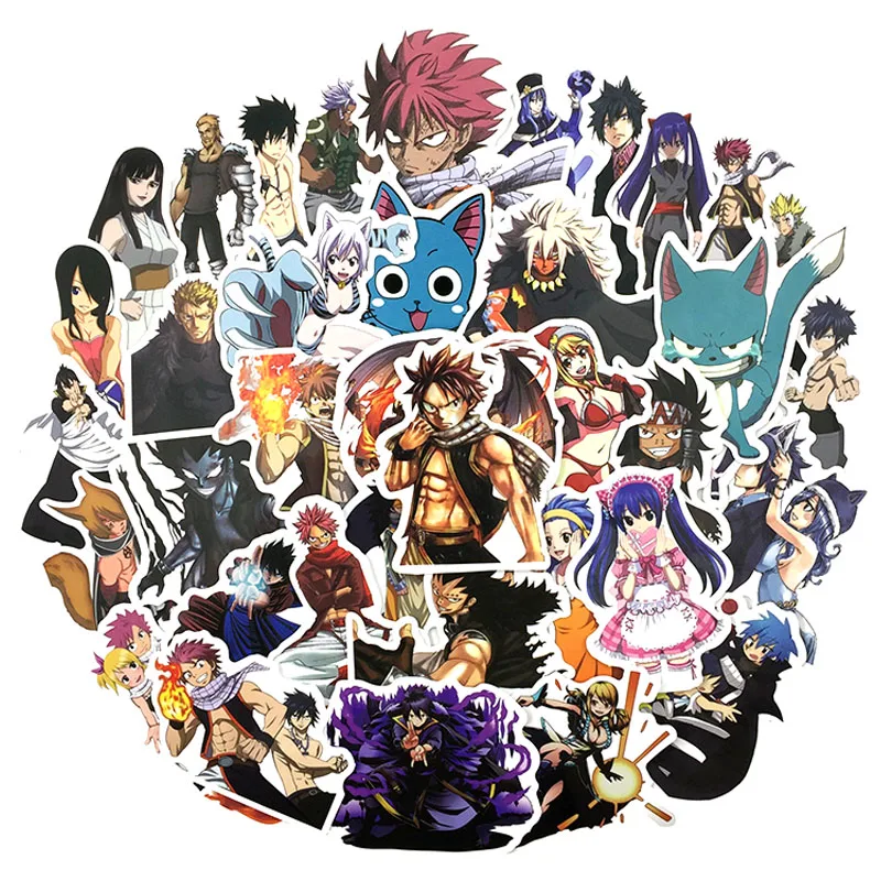50 шт./лот, японское аниме, Fairy Tail ПВХ, водостойкая наклейка для мотоцикла, чемодана, ноутбука, скейтборда, багажа, ноутбука, скутера