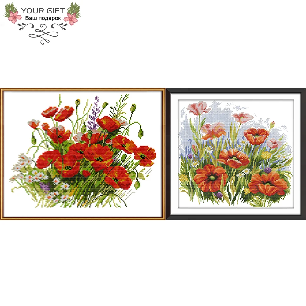 Joy Sunday Маки домашний декор H773 H775 14CT 11CT отпечатанные красивые цветы вышивка Набор