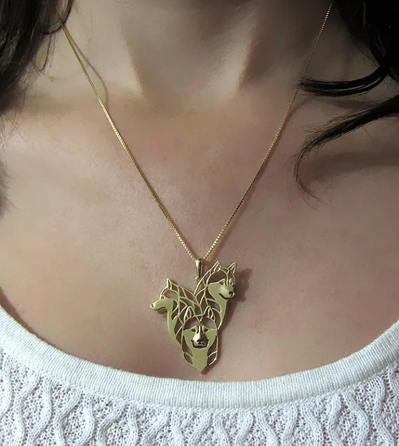 Прямая поставка ожерелья и подвески в виде семьи сибирской хаски для женщин