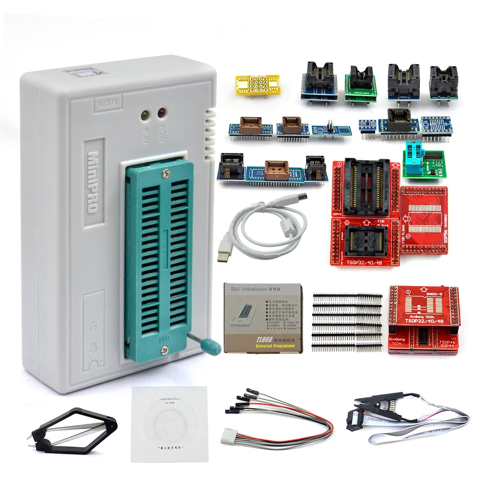 Оригинальный USB Универсальный программатор TL866 II Plus EEPROM FLASH с адаптерами 24/25/28