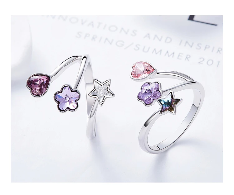 CDE женские кольца украшенные кристаллами от Swarovski сердце цветок звезды регулируемые обрачальные кольца, Помолвка Ювелирные изделия Ringen