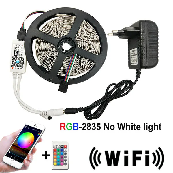 2835 with WiFi 5 м 10 м 15 м WiFi Светодиодная лента RGB Водонепроницаемая SMD 5050 2835 12 В 12 в rgb Диодная гибкая лента WiFi конторлер+ адаптер штекер - Испускаемый цвет: 2835 with WiFi