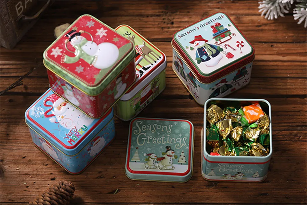 Christmas Gifts Box Package Tin Candy Box Noel Dragee Cookies Biscuit Case Container Christmas Decoration for Home Accessories