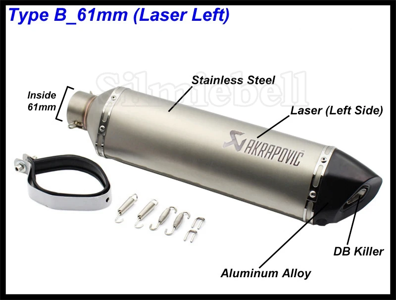 B-61mm (Laser Left) Левая Правая сторона 570 мм Длина 51 мм вход Универсальный Akrapovic Мотоцикл выхлопная труба CB600 ER10N Z800 MT09 R1 R6 R15 FZ6N PCX125 - Цвет: B-61mm (Laser Left)