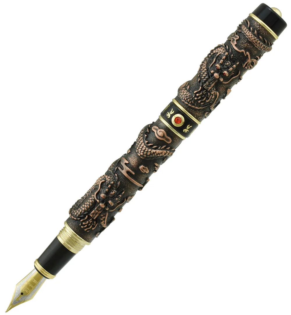 Copper(One Pen) Jinhao двойной дракон/змеиная винтажная Роскошная авторучка/ручка держатель полностью Металлическая резьба тиснение Тяжелая Подарочная Ручка Коллекция - Цвет: Copper(One Pen)