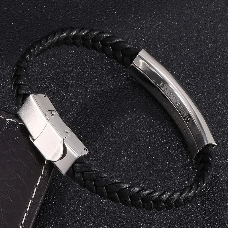 Fashion Leather Bracelets For Men Women Stainless Steel Bar Bangles Casual Jewelry BB0383 | Украшения и аксессуары