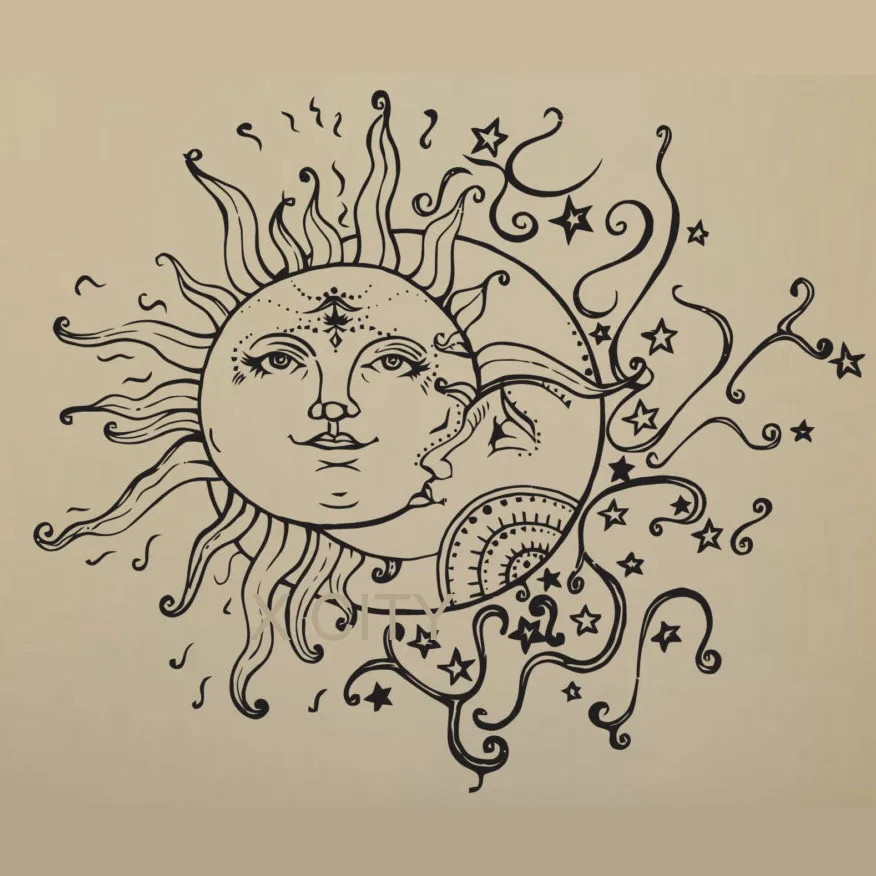 Sun Moon Stars этнический Декор богемный Бохо Наклейка на стену Съемная виниловая