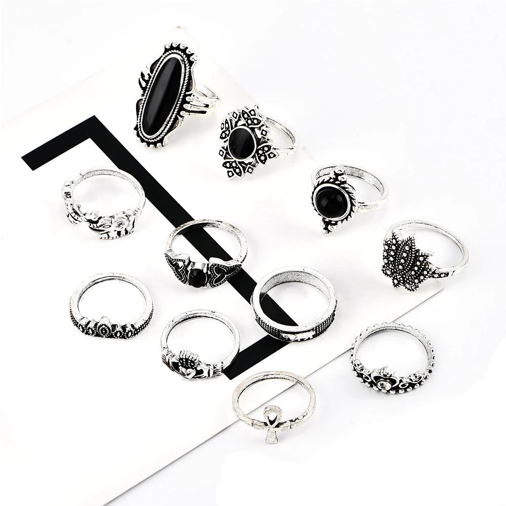 Женские кольца 11 шт./компл. винтажные со слоном сердцем лотосом короной