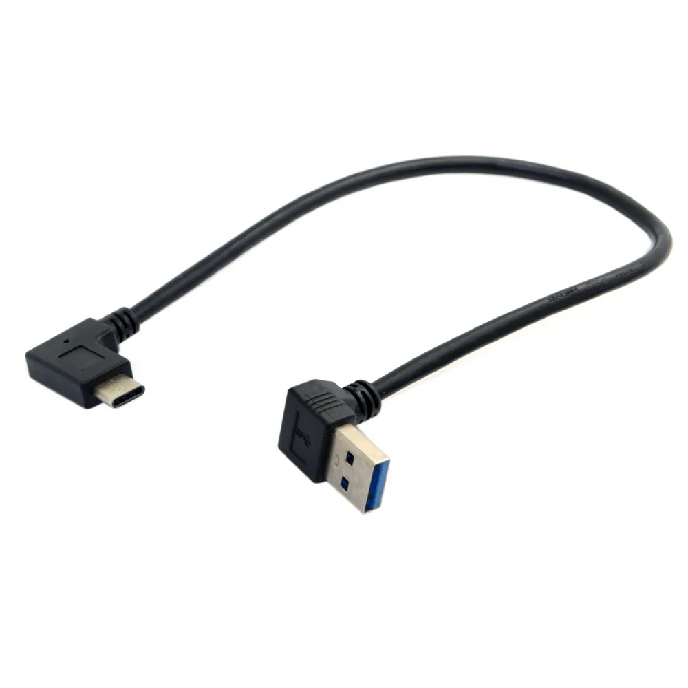 

90 Degree Left and Right angled USB3.1 Type-c male to 90 Degree angled USB3.0 A male data & charge cable for mobile phone 30cm