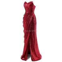 YNQNFS ED123 Real Vestido Longo Sleeve Mermaid Sequins High Slit Evening Gown Party Long Dress Elegant Red Carpet 2019