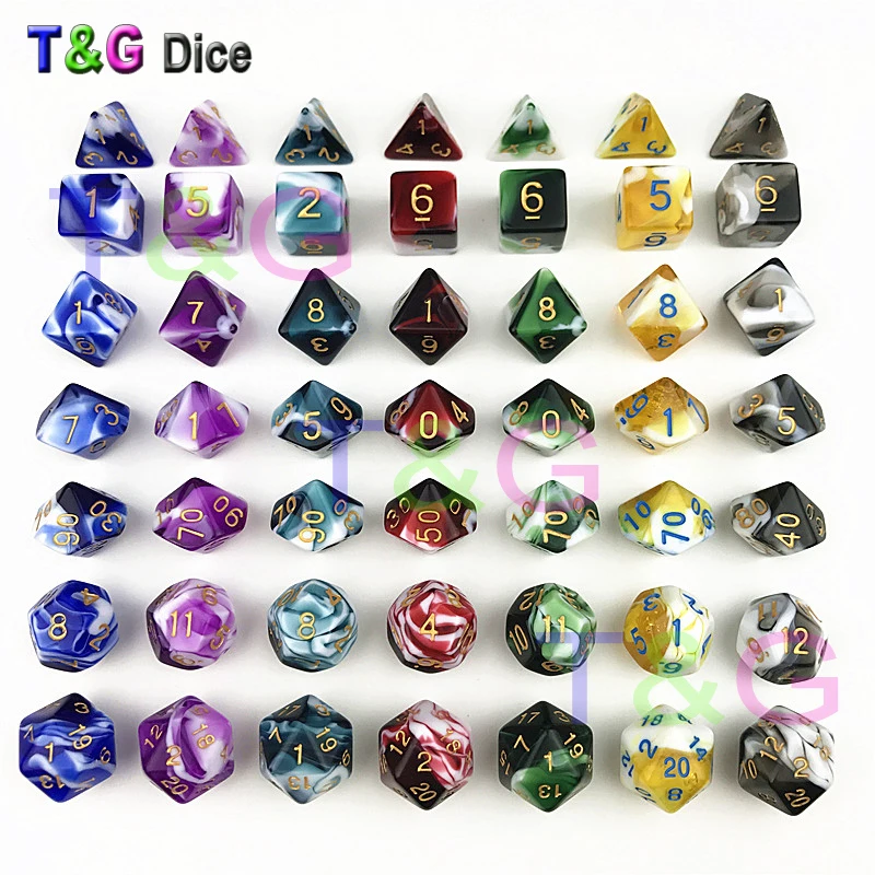 Прозрачные бирюзовые белые цветные кости D4-D20 для подземелья и драконов настольной игры