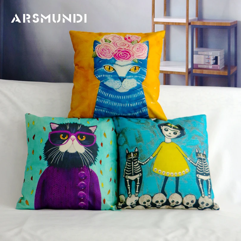 

New Cute Cartoon Animal Pattern Cat Cushion Cover Kitten Girl Pillowcase Pet Home Car Decorative Decorations Pillowcase 45*45Cm