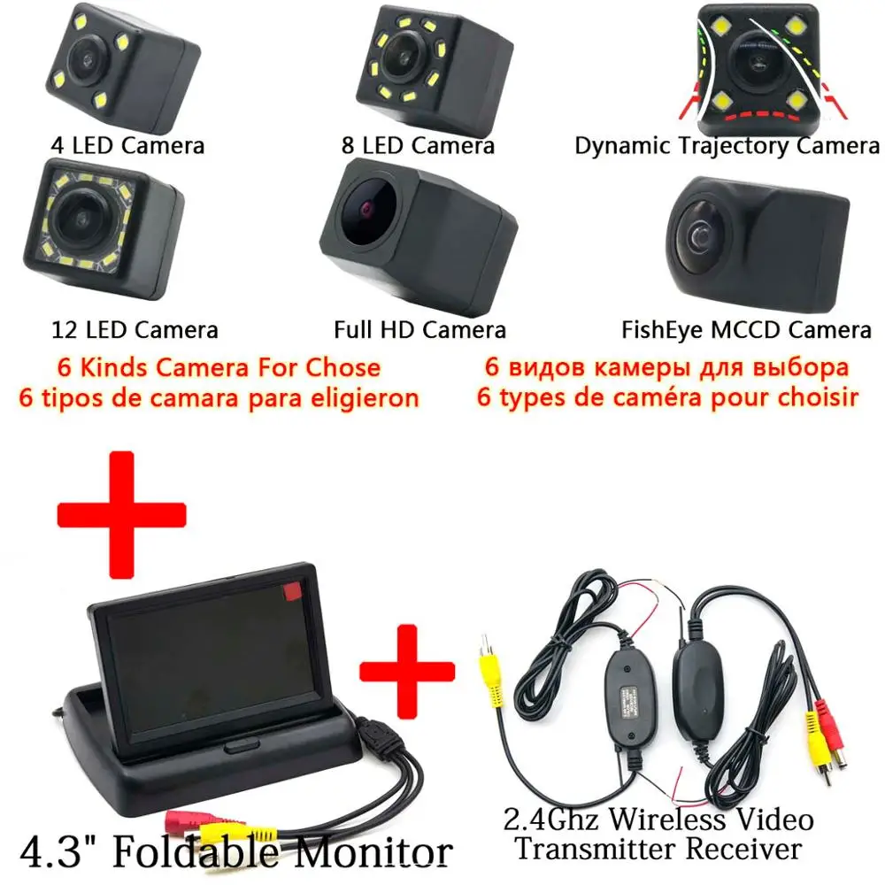 C Wireless 4.3 Fold Full HD 1280*720 1000TV 4," 5" парковочная беспроводная камера заднего вида для Kia Sportage SL Sportage R K3 2011 2012 - Название цвета: C Wireless 4.3 Fold