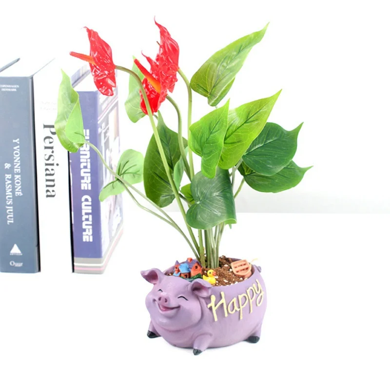 Свинья Форма цветочный горшок Смола свинья цветок плантатор стол мини орнамент