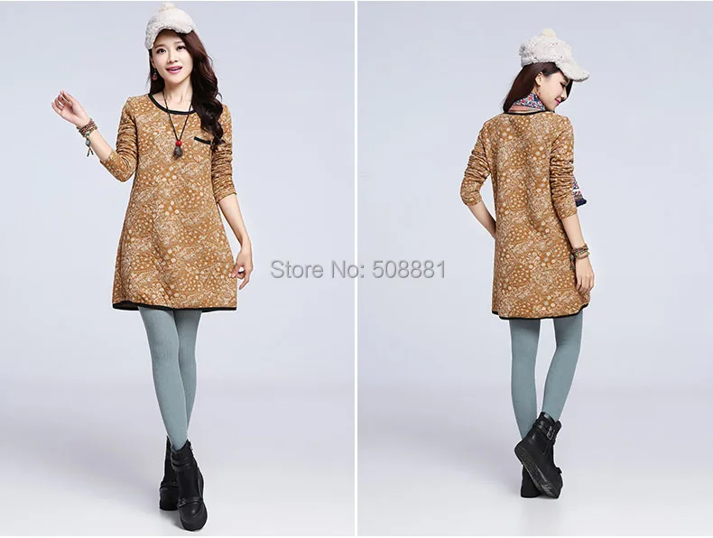 2016 Новый Зима Теплая Повседневная Платье для Женщин С Длинным Рукавом Большой