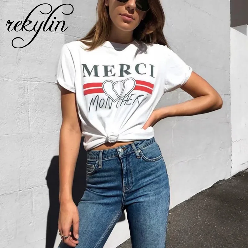 2019 Merci женская футболка с принтом сбоку хлопковая Повседневная забавная для