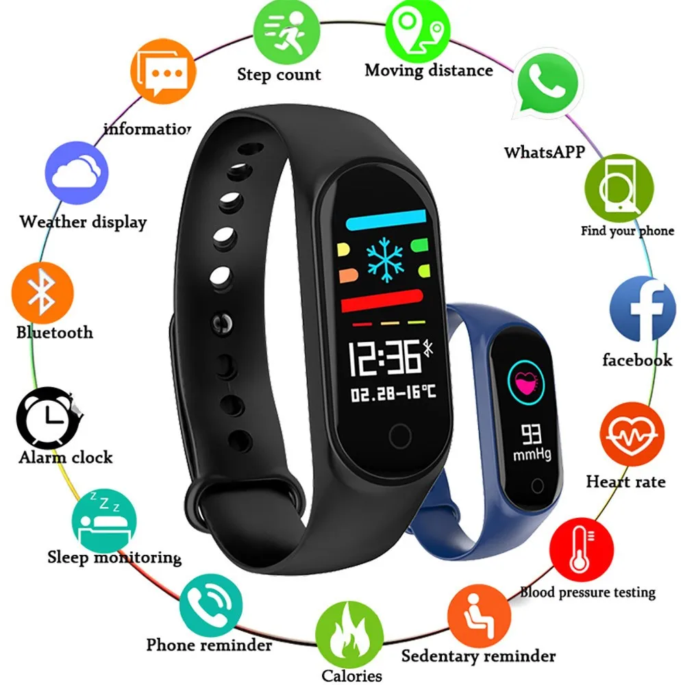 Новинка M4 цветной экран Смарт-часы фитнес-трекер Водонепроницаемый спортивный