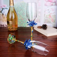 2 pcs set crystal wedding champagne flutes stand metal with enamel creative style goblet glass wedding birthday gifts