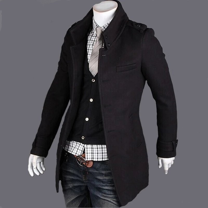 ZOGAA English style Wool Winter Men Coat Slim fit Overcoat men Double Stand Collar Fashion clothes Long male Trench coat | Мужская