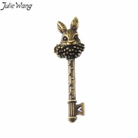 julie wang 10pcs bronze tone mr rabbit bunny head retro key shape long pendant charms women old fashion jewelry diy 5116mm