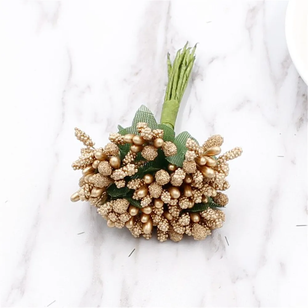 Gold 12 шт. тычинки Искусственные цветы ягоды DIY венки венок для украшения свадьбы ремесло гирлянда декоративные цветы - Цвет: Gold