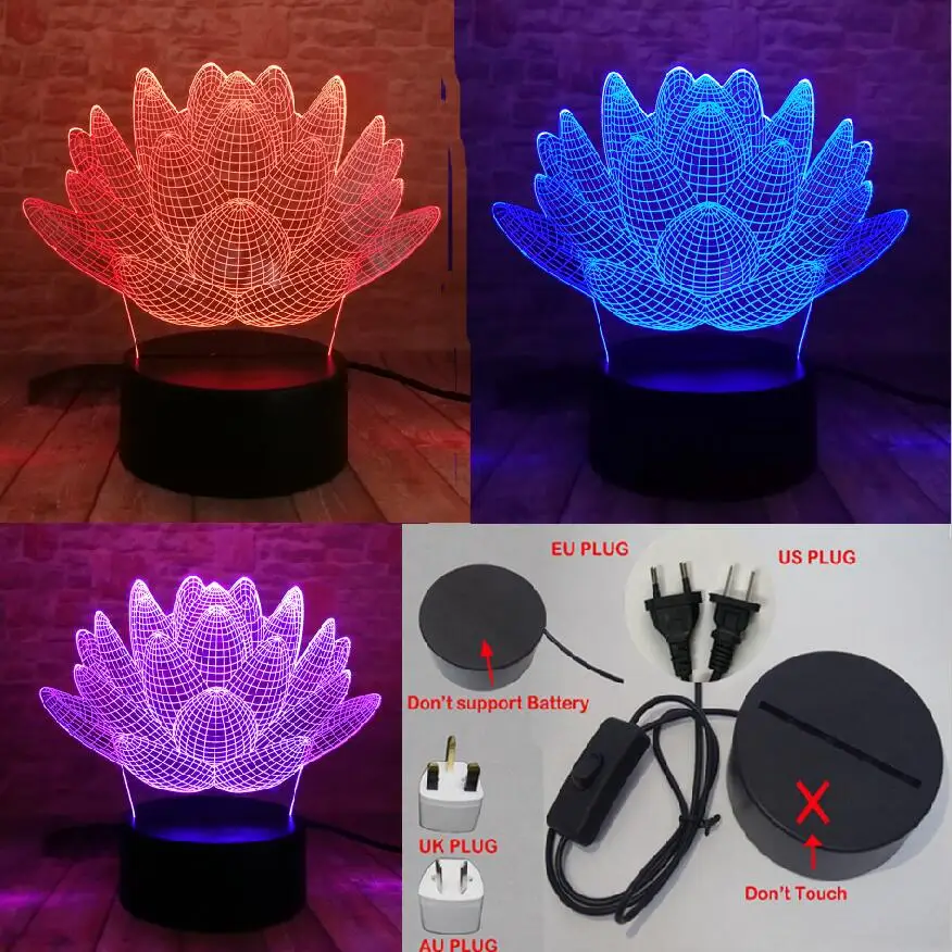 Switch Plug 3 Color 3D светодиодный Цветок лотоса суккулентные растения Ночной светильник 7 цветов рождественские подарки настроение лампа дети ребенок мальчиков Спальня домашний декор Прямая поставка - Испускаемый цвет: Switch Plug 3 Color