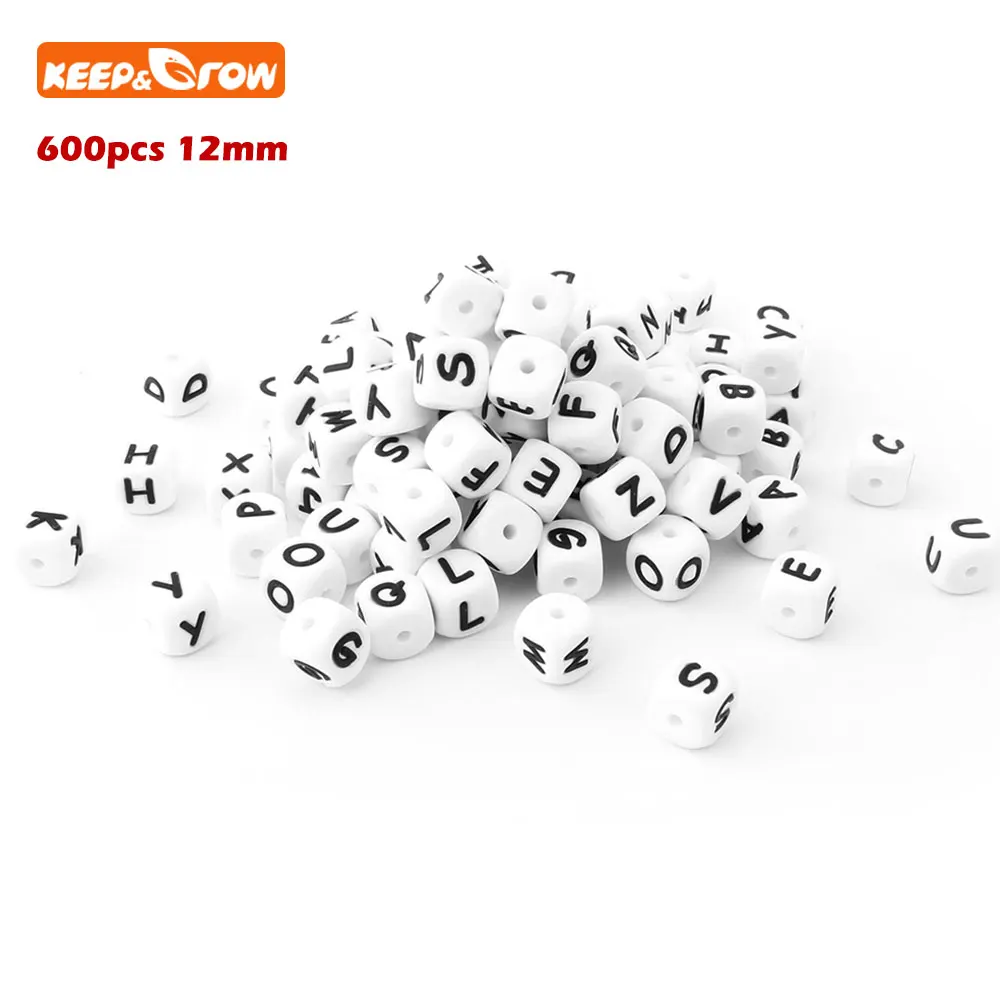 Keep&grow 600Pcs Alphabet Letter Beads Silicone Chewing Beads For Name Design Teething Necklace 26 English Letters Teether Bead