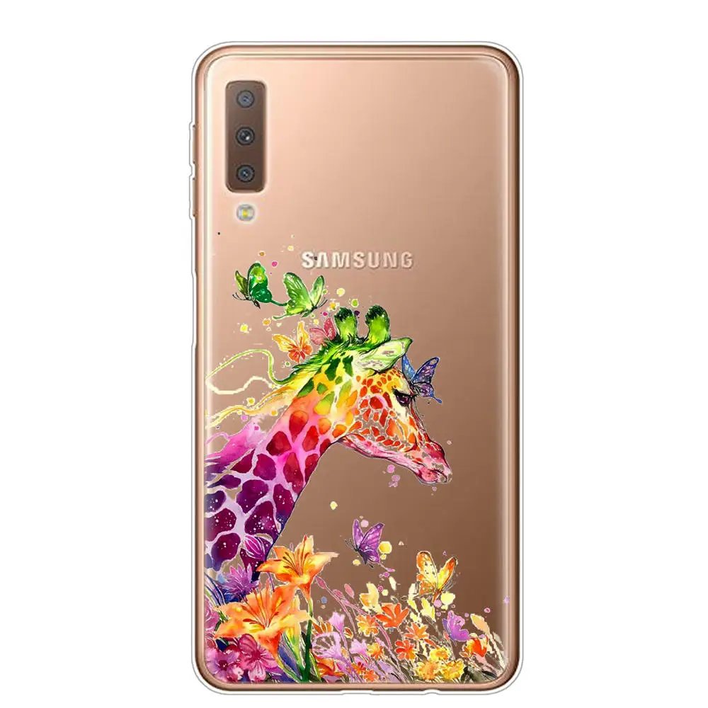 Чехол для Samsung A7 2018 мягкий силиконовый чехол из ТПУ телефонов Galaxy A750 A750F с розовыми