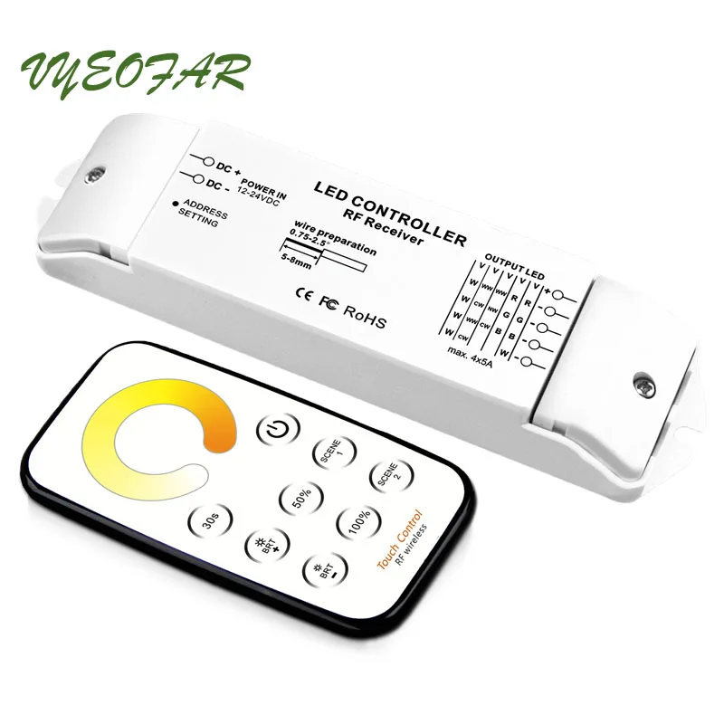 Светодиодная лента CT CCT контроллер T2 + R4 NW WW RF сенсорный беспроводной 5050 3528