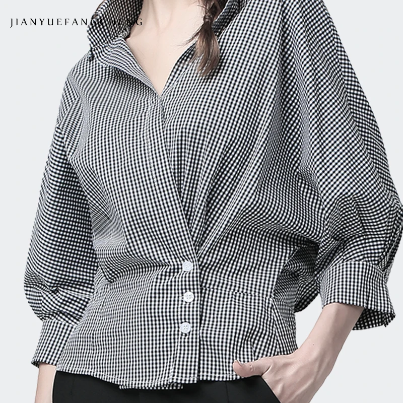 Женское серое клетчатое рубашка семь хлопковый топ с длинными рукавами и