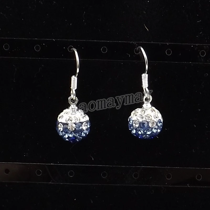 

12 Pairs/Lot Gradient Blue 10mm Disco Balls Crystal Earrings Free Shipping