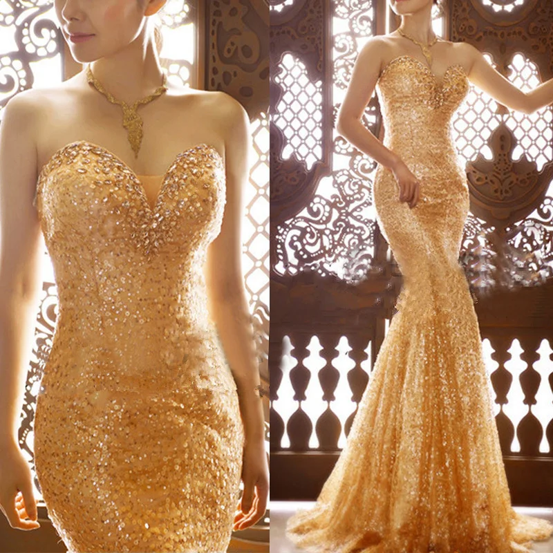 Формальное длинное золотые блестки Русалка платье для выпускного вечера Sereia