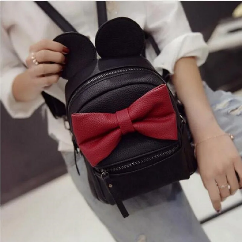 

2017 Fashion new female bag quality pu leather women's bag backpacks Cute Animals bow sweet ears Wind School Baby mini backpack