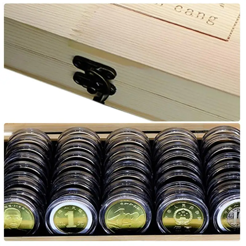 50 коробок для хранения монет круглый деревянный контейнер Памятная коллекция