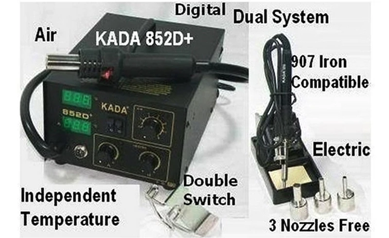 KADA 852D+ Тепловая пушка с горячим воздухом, Цифровой паяльник, 2в1 SMD, паяльная станция с горячим воздухом, Ремонтная система с бесплатными подарками